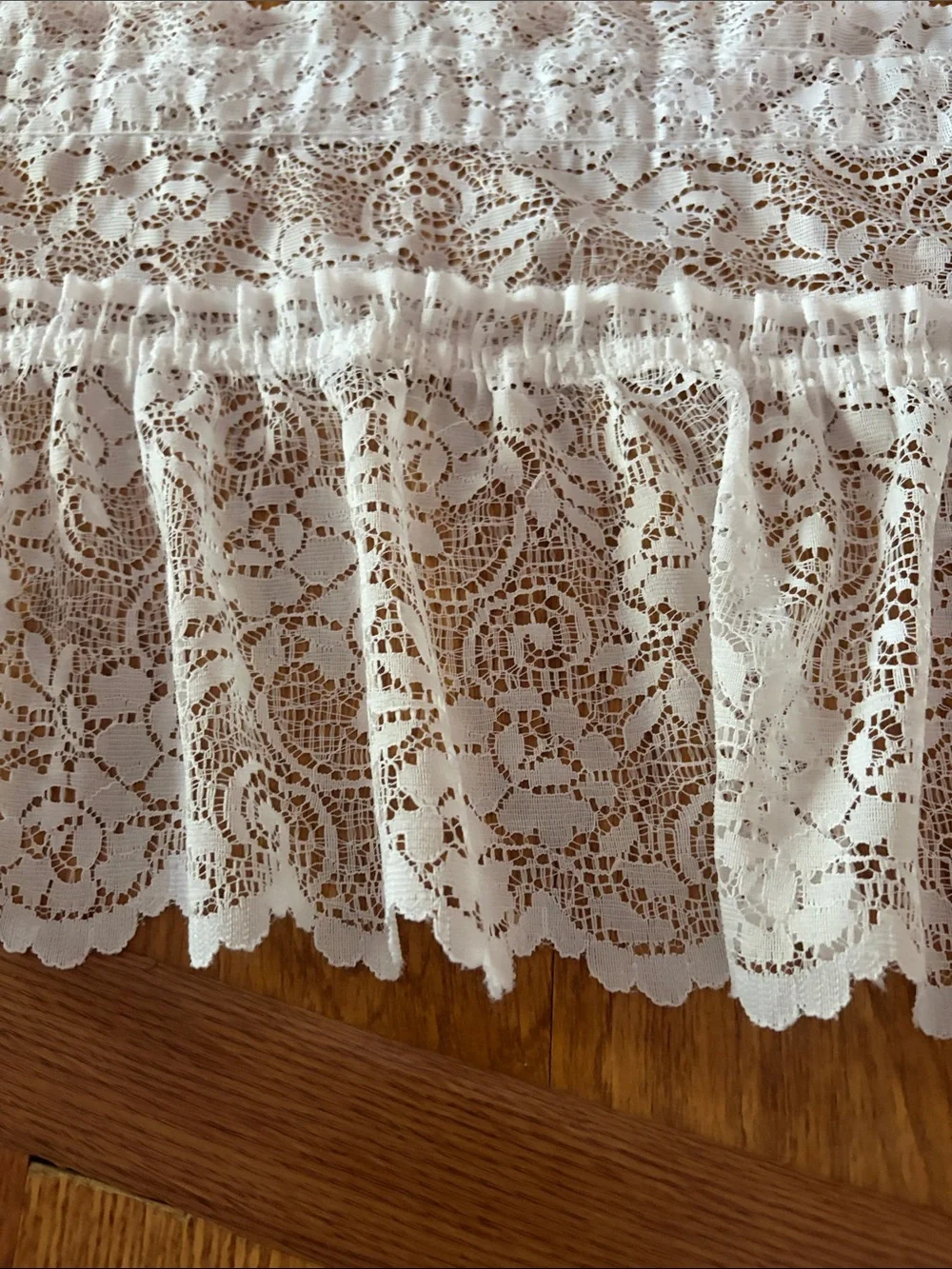 Elegant White Lace Ruffle Curtain Valance - Delicate Sheer Drapery Accent